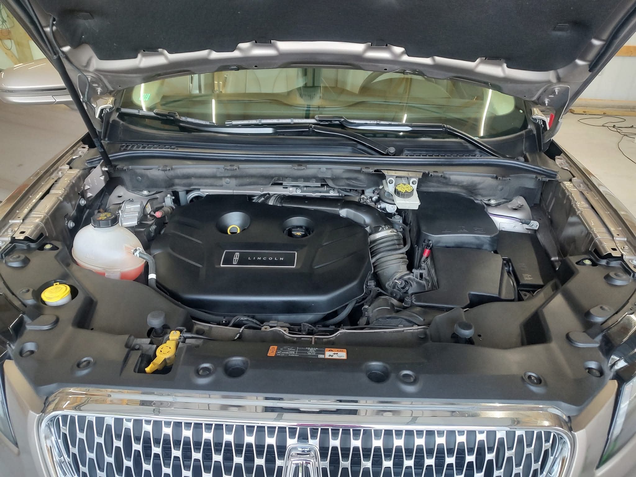 Clean, professionally detailed engine bay after hand detailing